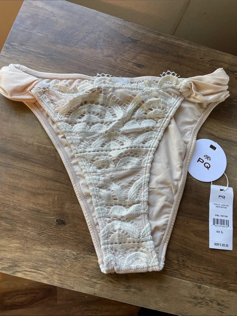 PQ Swim White Crochet Lace Triangle Bikini Bottoms in Vanilla